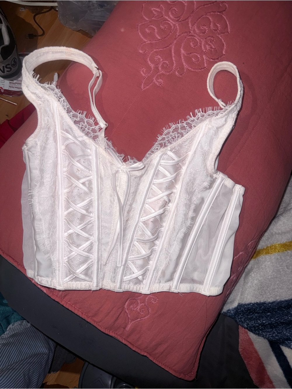 Victoria's Secret White Lace-Trim Corset Bustier